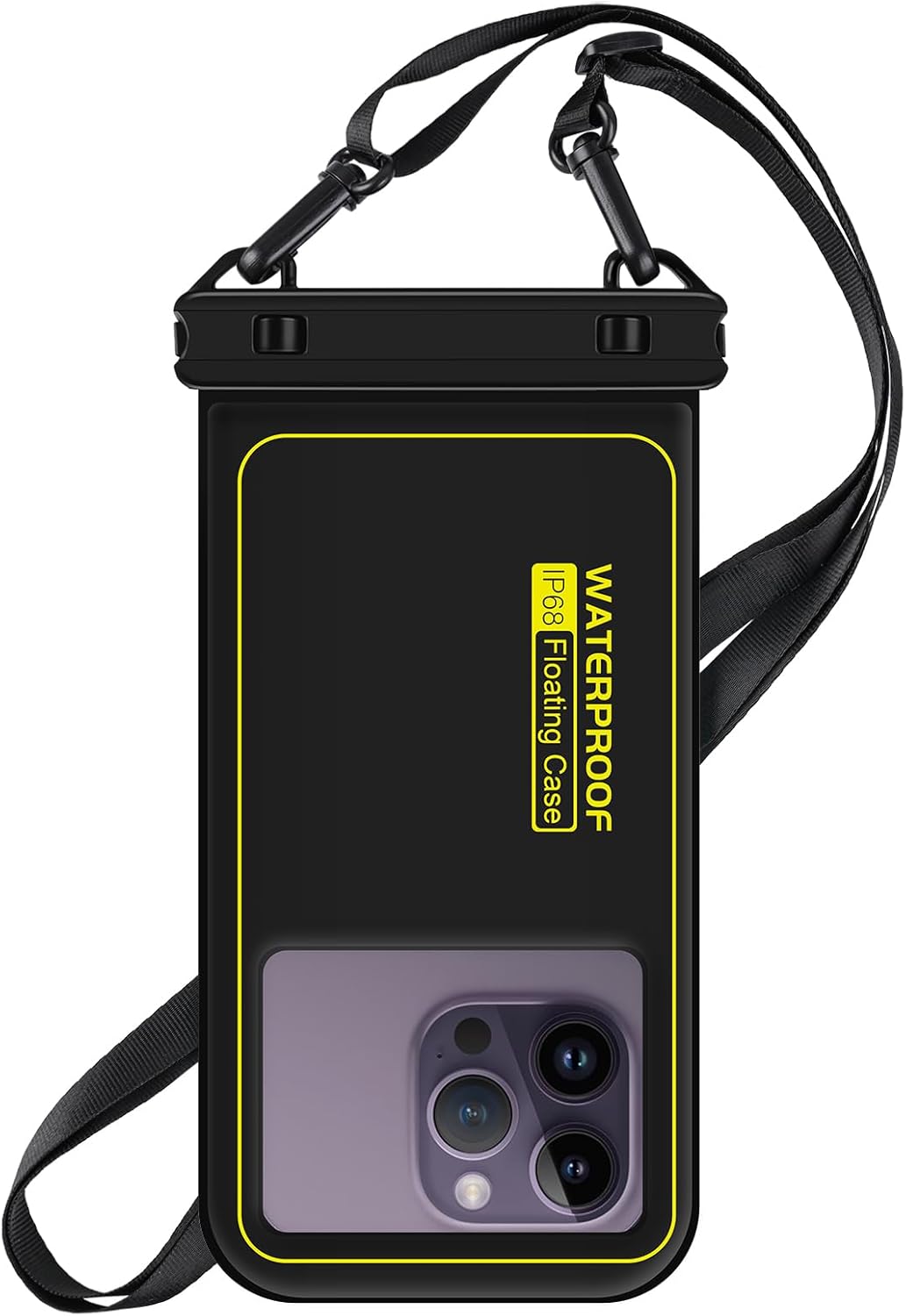 Waterproof Phone Pouch Floating, IP68 Waterproof Phone Case for iPhone 16 Pro 15 14 13 12 11 Pro Max Samsung Google, Dry Bag with Adjustable Lanyard, Up to 6.7'' Black