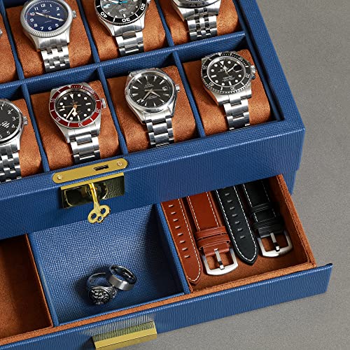 10 Slot Watch Box in Leather with Valet Drawer