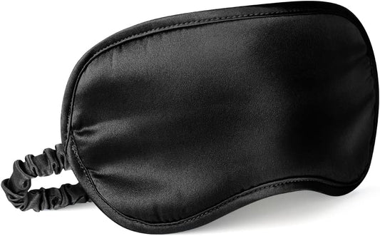 LULUSILK Mulberry Silk Sleep Eye Mask Blindfold with Elastic Strap Headband, Soft Eye Cover Eyeshade for Night Sleeping, Travel, Nap(Black), Pack of 1