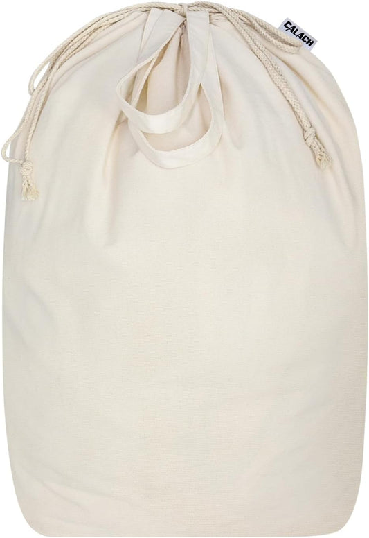 Canvas Laundry Bags 18x18in with Handles & Square Base, Extra Large Heavy Duty Laundry Basket Hamper Liner, Washable Drawstring Dirty Clothes Bag Canvas Storage Sack (Natural XL,1 Pack)