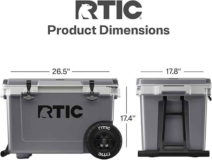 RTIC 52 Quart Ultra-Light Wheeled Hard Cooler Insulated Portable Ice Chest Box for Beach, Drink, Beverage, Camping, Picnic, Fishing, Boat, Barbecue, 30% Lighter Than Rotomolded Coolers