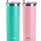 koodee 20 oz Skinny Tumbler (2 Pack) Stainless Steel Double Wall Insulated Water Tumbler Cup with Straw, Slim Travel for Women Diy Birthday Gift (Teal-Pink)
