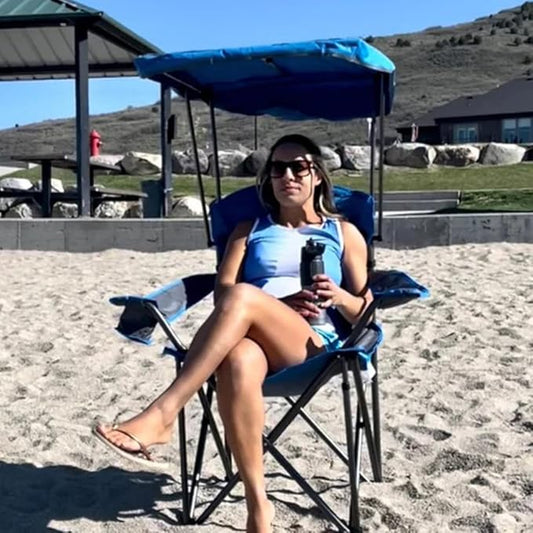ALPHA CAMP Heavy Duty Canopy Camping Chair, 350 lbs Capacity Oversized Folding Chair with Adjustable Sunshade, Portable Sunshade Chair with Cup Holder for Beach, Fishing, Outdoor