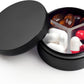 Small Pill Case 3 Compartments, Metal Round Portable Pill Box, Waterproof Travel Pill Organizer, Pocket Purse Medicine Vitamin Holder EDC Container (Black)