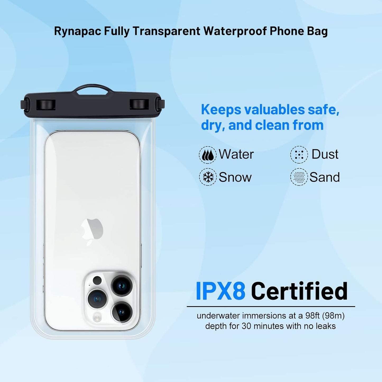 Waterproof Phone Pouch Bag - 8.5in WaterProof Cell Phone Case for Beach Travel Must Haves, Waterproof Phone Holder with Lanyard for iPhone 16 15 Pro Max Galaxy S24 S23 Ultra Pixel 8, Cruise Essentials