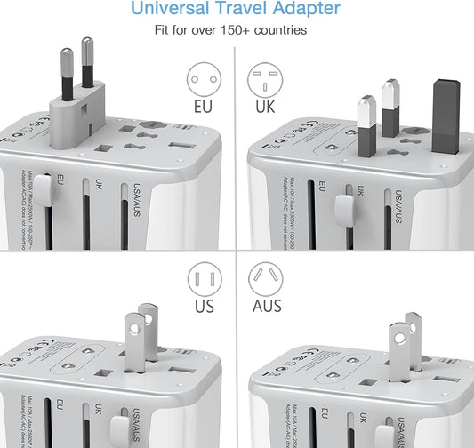TESSAN Universal Travel Adapter, International Power Adapter with 4 USB Ports (1 USB C), Worldwide Plug Adaptor Wall Charger for USA to Europe UK France Germany Spain Ireland Australia(Type C/G/A/I)