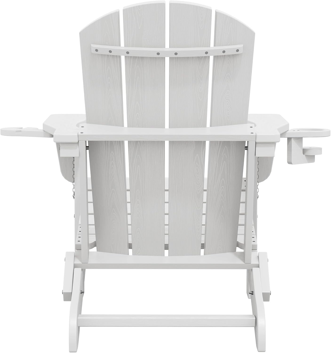 SERWALL Folding Adirondack Chair, Dual Cup Holders & All-Weather HDPE, Wood-Like Patio Chair for Backyard, Camping，Pool & Fire Pit- White