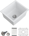 Dcolora 18 Inch Undermount Small Bar Sink Single Bowl Kitchen Sink White Granite Composite Wet Bar Sinks 18"W×16"D×9"H,DC-GUW002
