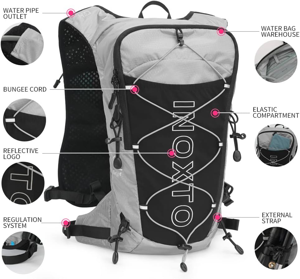 INOXTO Hydration Pack Backpack ，Water Backpack with 2L Leakproof Water Bladder, Running Hydration Vest for Man, Daypack for Cycling Motocross Climbing Trail Running