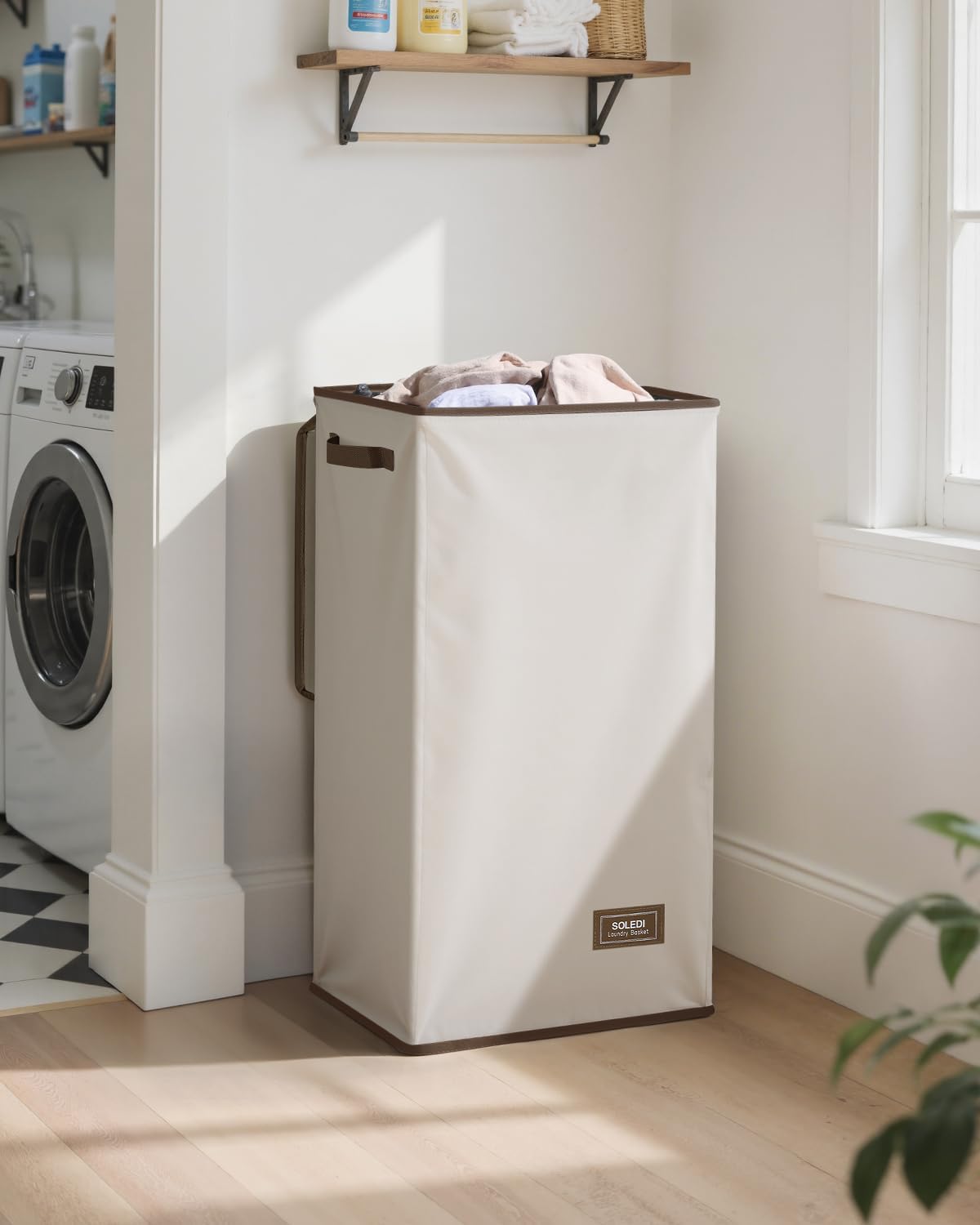 SOLEDI Laundry Hamper with Lid 100L Large & Tall Collapsible Laundry Basket, Clothes Hamper with Bag Removable Easy to Carry, Dirty Hampers for Bedroom, Bathroom, Dorm, College, Off-White