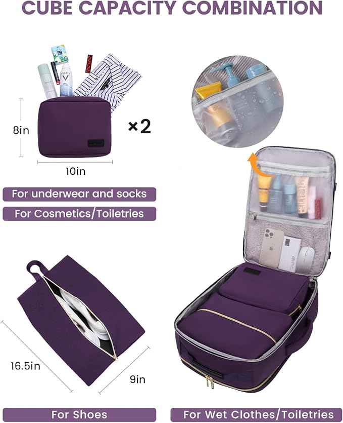 LOVEVOOK 50L Travel Backpack for Women & Men, Airline Approved Carry On Luggage with 3 Packing Cubes, TSA Overnight Bags, Waterproof Personal Item Bag, Weekender Essentials Backpacks fits 17" Laptop