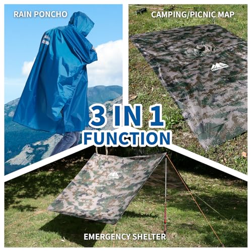 Hooded Rain Poncho for Adult with Pocket Waterproof Lightweight Unisex Raincoat for Hiking Camping Emergency