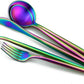 Matte Rainbow Silverware, Gugrida 5-Piece 18/10 Stainless Steel Flatware Set, Satin Finish Kitchen Utensils, Tableware Travel Cutlery for Camping, Office or School Lunch, Dishwasher Safe