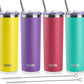 koodee Insulated Coffee Tumbler with Lid and Straw-4 Pack 20 oz Skinny Tumblers, Double Wall Stainless Steel Cup for Women (Yellow/Purple/Wine Red/Teal)