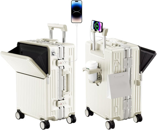 Zipperless Luggage, Polycarbonate Aluminum Hard Shell, Expandable Carry-On Suitcase with Spinner Wheels, Hard Shell Suitcase, 24 Inch Cabin - Roamly