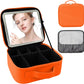 Travel Makeup Bag with LED Mirror and Light Travel Makeup Case Cosmetic Organizer Portable Cosmetic Brush Organizer Bag with Adjustable Dividers for Cosmetics Makeup Brushes Toiletry (Orange)