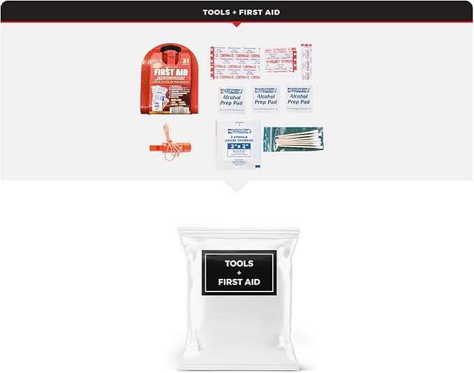 4 Person Necessity Survival Kit, Bucket and Lid, Closeable Toilet Seat Lid, Classroom Lockdown Kit, Office Emergency Kit, Food and Water Plus Survival Tools and Supplies