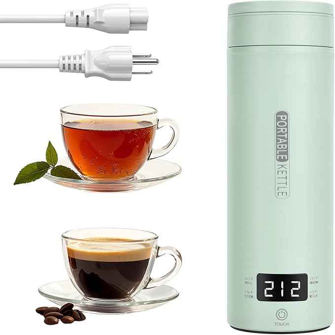 Portable Electric Kettle forTravel, Small Hot Water Kettle with NTC Temperature Control and Auto Shut-Off, 316 Stainless Steel, Green 120V & 15oz
