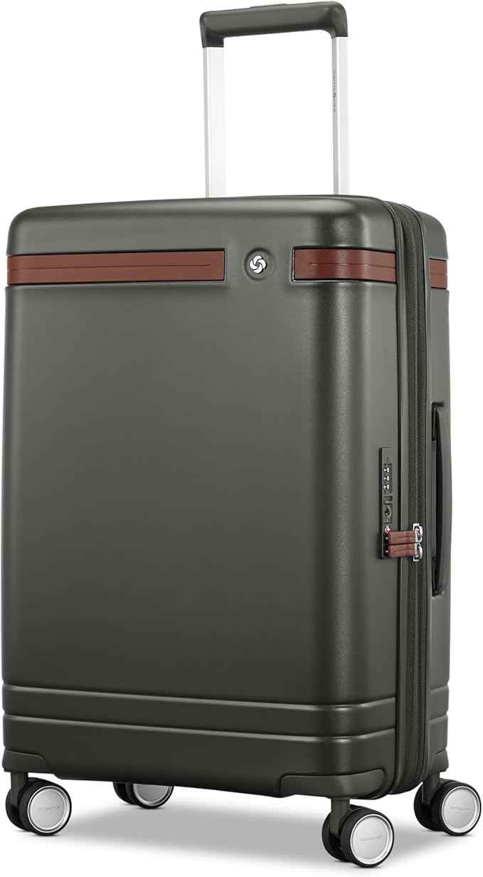 Virtuosa Hardside 21 Inch Carry On Luggage - Airline Approved with 360° Spinner Wheels, RightHeight™ Adjustable Handle - Zippered WetPak™ - TSA Lock - Expandable Light Polycarbonate Shell - Pine Green