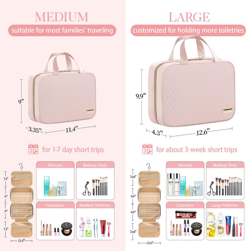 Hanging Travel Toiletry Bag Women Men Essentials Pale Pink