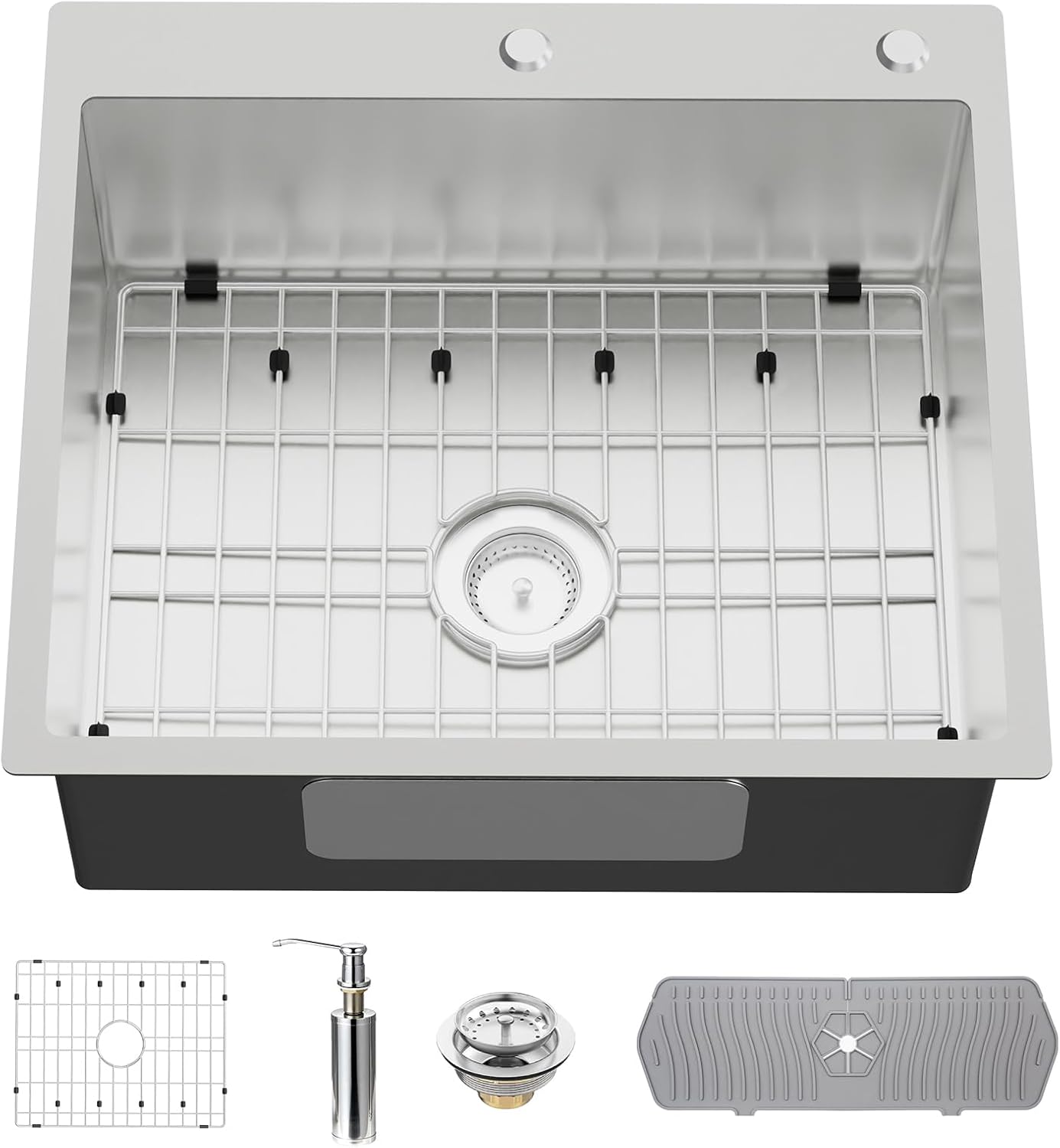 Stainless Steel Drop In Kitchen And Bar Sink - 25x22 Inch Single Bowl Topmount Bar Sink Come With SS Grid,Silicon Mat,Drain Strainer Set
