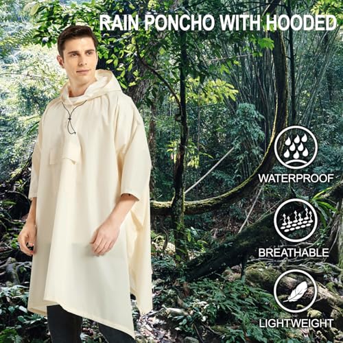 Hooded Rain Poncho Waterproof Raincoat Jacket for Men Women Adults with Pocket