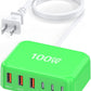 USB C Charger Block, 100W GaN 6 Port PD USB C QC USB A Wall Charger Adapter Plug Cube, Super Fast Type C Charging Station Hub for iPhone 16 15 14 13 12 Pro Max iPad Samsung Pixel 5ft Extension Cord