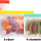 12 Pack Variety Reusable Food Storage Bags, Food Grade Silicone PEVA Material, Double Zipper, Freezer Safe, BPA-Free (4 Snack, 4 Sandwich, 2 Quart, 2 Gallon)