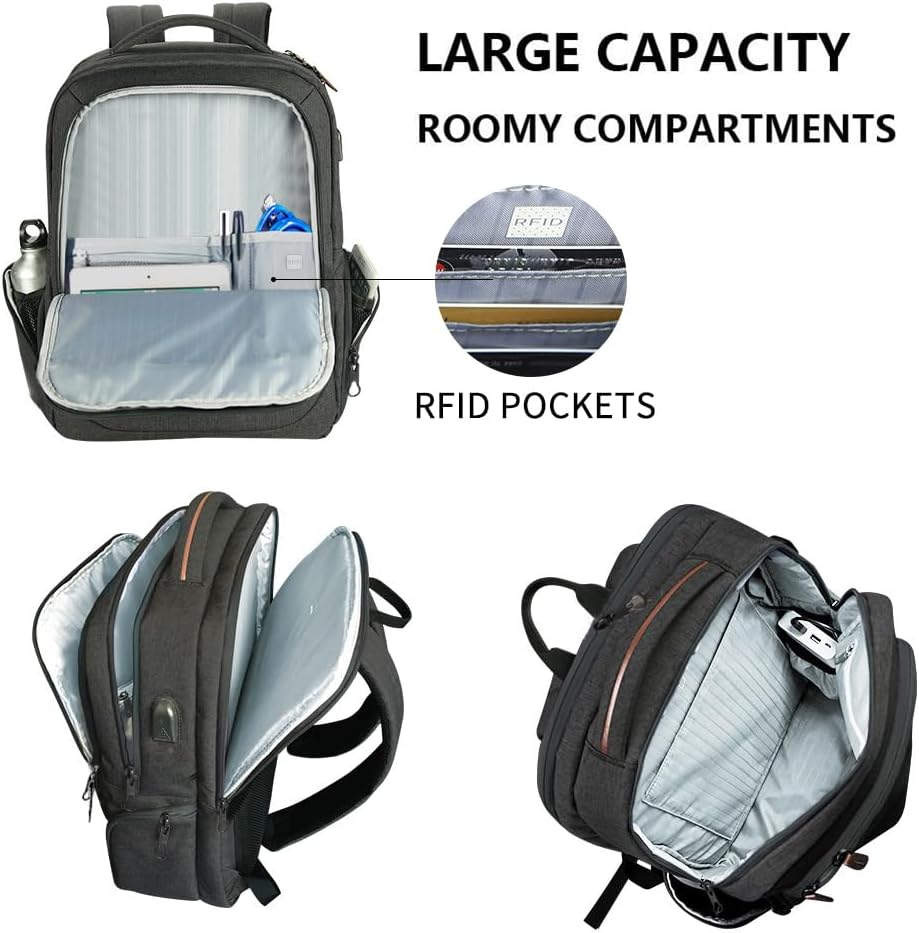 KROSER Laptop Backpack Large Computer Backpack Fits up to 17.3 Inch Laptop with USB Charging Port Water-Repellent Travel Backpack Casual Daypack for Business/College/Women/Men-Charcoal Black - Roamly