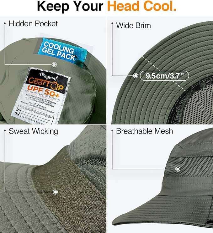 Safari Hat for Men Sun Hats for Women UV Protection UPF 50+ Fishing