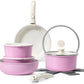 15Pcs Pots and Pans Set Non Stick, Cookware Sets with Detachable Handle, Nonstick RV Kitchen Cooking Tools Removable Handles, Oven Safe, Induction Fast, Stackable Induction Cookware, Pink