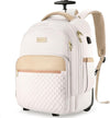 Small Rolling Backpack, Underseat Carry On Luggage With Wheels For Adults, 15.6 Inch Wheeled Backpack for Women, Travel Roller Bag, Beige