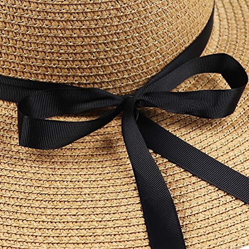 Womens Straw Hat Foldable Wide Brim Floppy Beach Sun Hat for Women Roll up Cap UPF 50+ Adjustable Strap Vacation