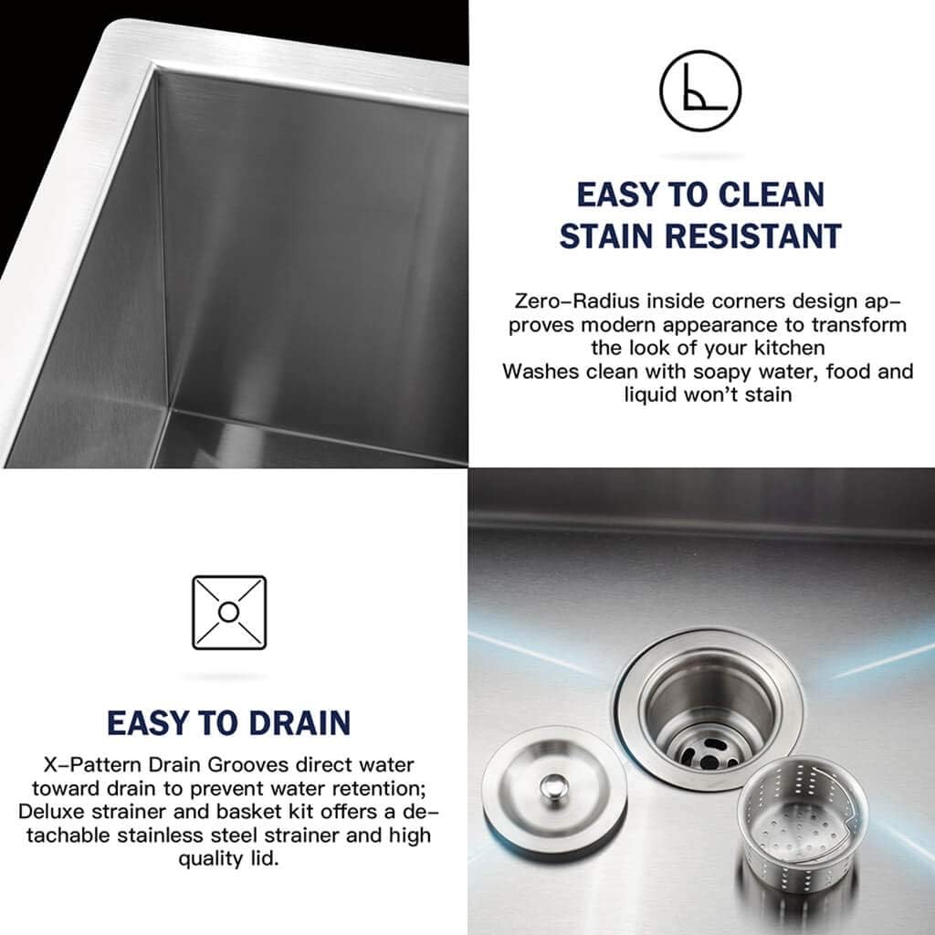 TORVA 14 x 18 Inch Undermount Kitchen Sink, Premium 304 Stainless Steel Bar Sink - 9 Inches Deep Basin Single Bowl Sink