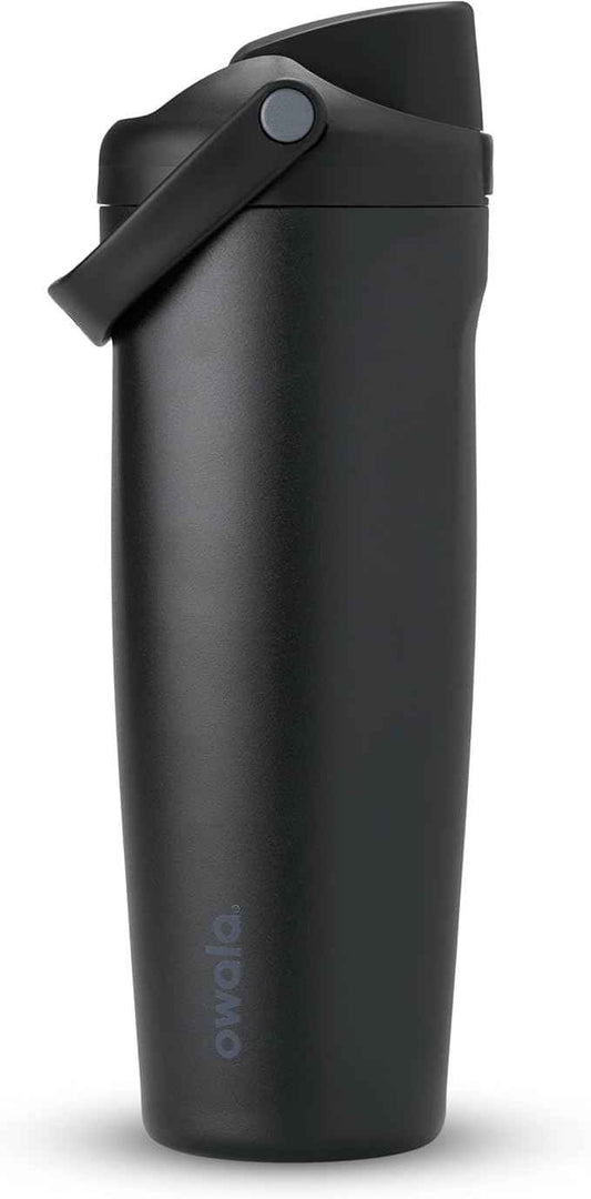 Owala FreeSip Sway Insulated Stainless Steel Water Bottle with Two-Way Spout, Built-In Straw and Bucket Handle, Made for Travel, School, and Sports, 30oz, BPA Free, Leak Proof, Very, Very Dark