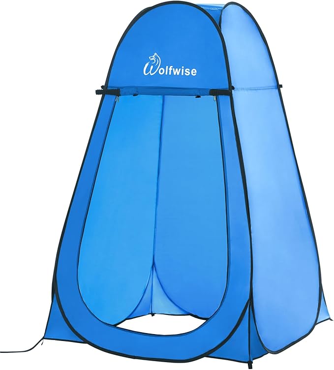 Wolfwise Pop Up Shower Tent, Portable Instant Changing Tent with Ventilation Window & Carry Bag, Privacy Bathroom Toilet Tent for Beach, Camping & Outdoor, Width 47.2 ", Height 74.8 ", Blue