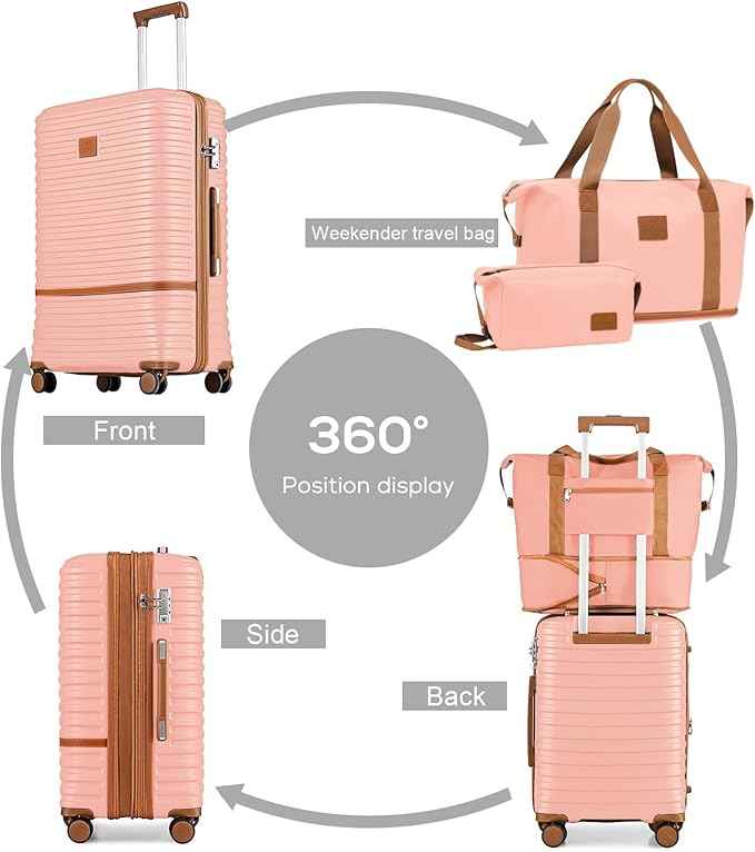 Joyway Expandable Luggage Sets 5 Piece Carry on and Check,Hardside Suitcase with Spinner Wheels and TSA Lock (Pink,20/24)