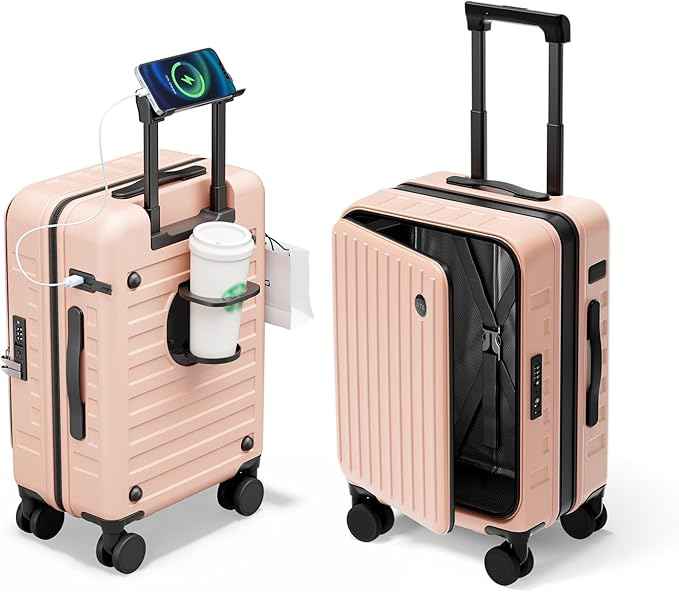 Expandable Lightweight PC Hard Shell Suitcase, 20-inch Luggage with TSA Lock, Top Opening & Cup Holder - Ideal for Business Travel Suitcase (Pink, Carry-on 20-Inch)