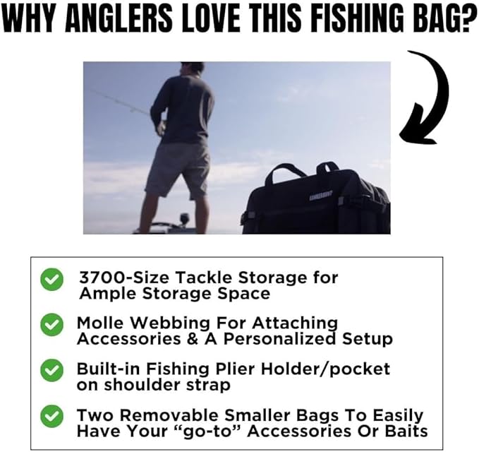 Lunkerhunt Fishing Tackle Sling Bag with Adjustable Strap - Water-Resistant TPE Fabric