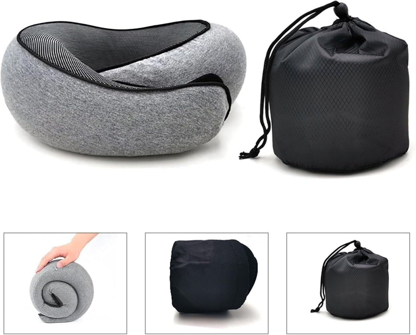 RURING Travel Pillows for Airplanes, Travel Neck Pillow Travel Pillow, Neck Pillow Airplane Memory Foam 360 Degree Support Stowable Pillows for Airplanes Offices and Cars (Light Gray)
