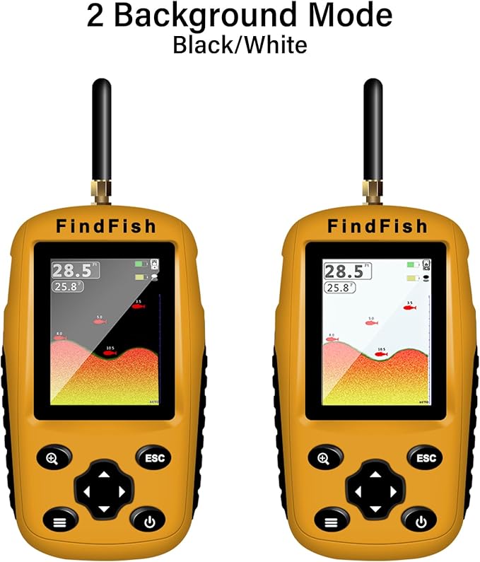 Fish Finder Portable Wireless Sonar & Radio Sensor Depth Finder with Fish Size, Water Temperature, Bottom Contour, Color LED Display Black/White Model fit for Boats Kayaks Fishing