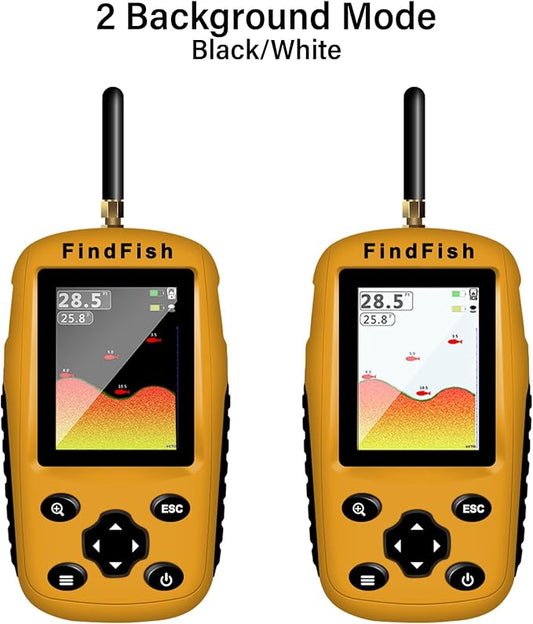 Fish Finder Portable Wireless Sonar & Radio Sensor Depth Finder with Fish Size, Water Temperature, Bottom Contour, Color LED Display Black/White Model fit for Boats Kayaks Fishing