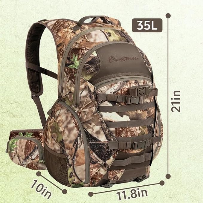 Hunting Backpack with Waterproof Rain Cover, 35L Hunting Backpacks for Men, Durable Large Capacity Hunting Day Pack with Rifle Bow Holder