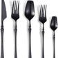 20-Piece Matte Black Silverware Set for 4,Modern 18/10 Stainless Steel Flatware Set,Unique Rustic Cutlery Utensils Set,Spoon and Fork Set for Home, Restaurant,Mirror Polished,Dishwasher Safe