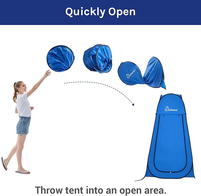 Wolfwise Pop Up Shower Tent for Camping, Portable Instant Changing Tent with Ventilation Window & Carry Bag, Privacy Bathroom Toilet for Beach & Outdoor, Width 47 ", Height 83 ", Blue