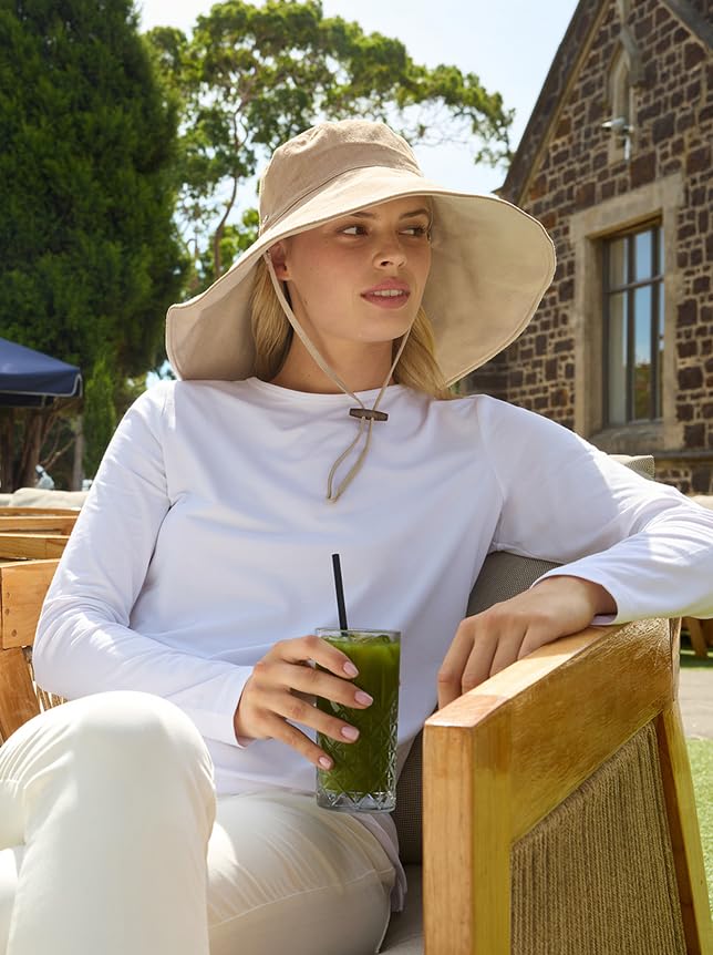 Ultra Wide Cotton Linen Hat UPF50+ Packable UV Sun Protection Hat with Large Brim and Detachable Strap Large