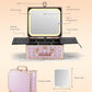 Qislee Makeup Box with A Detachable Lighted Mirror, Waterproof Travel Train Case, Cosmetic Organizer and Makeup Suitcase with Adjustable Dividers, Magnetic LED Mirror(Sparkling Pink)