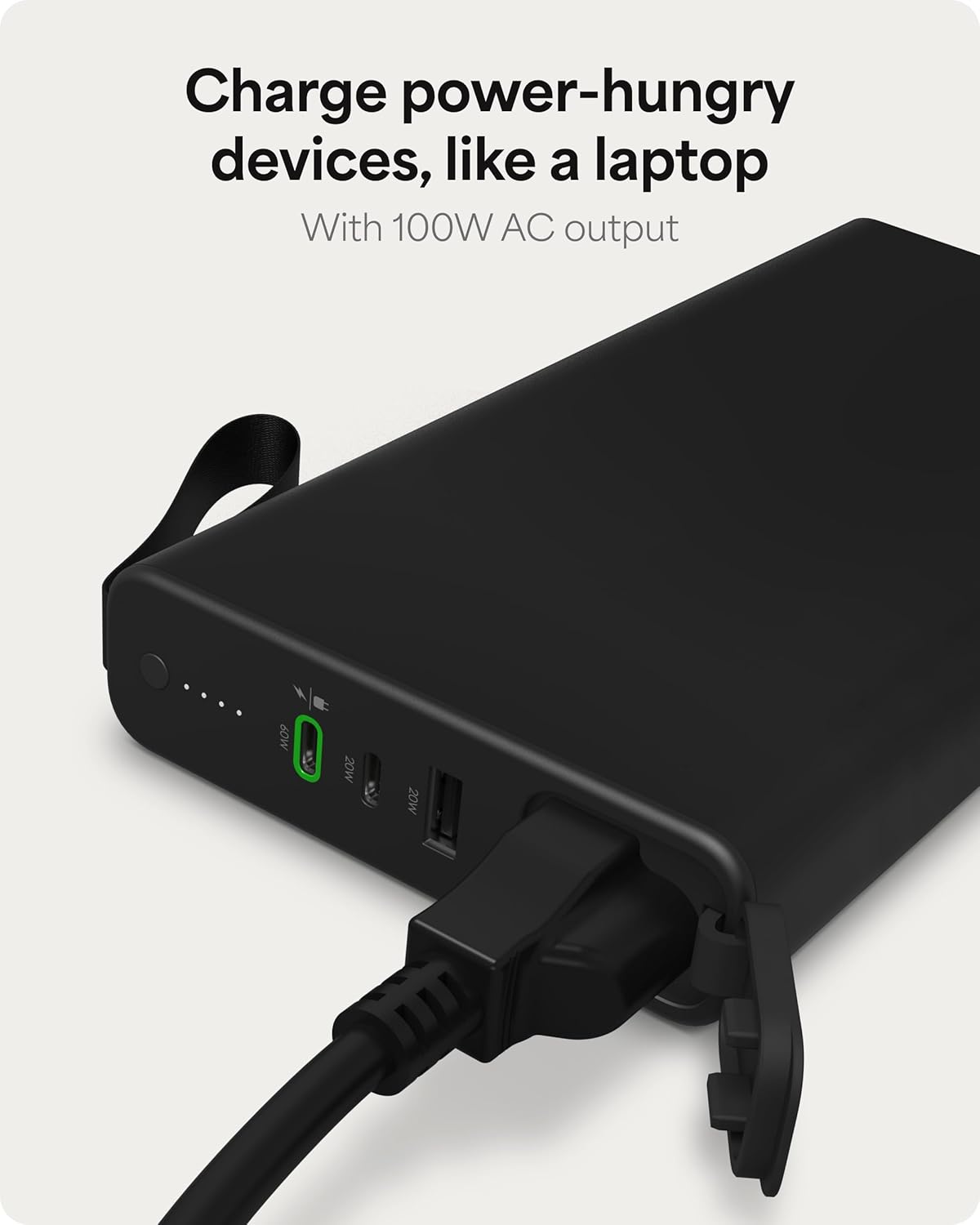 mophie powerstation pro AC (2023)-27,000 mAh External Battery compatbile With MacBook&iPad Portable PD battery with 100W of AC&60W USB-C Fast Charge integrated carry strap-USB-C cable included, Black - Roamly