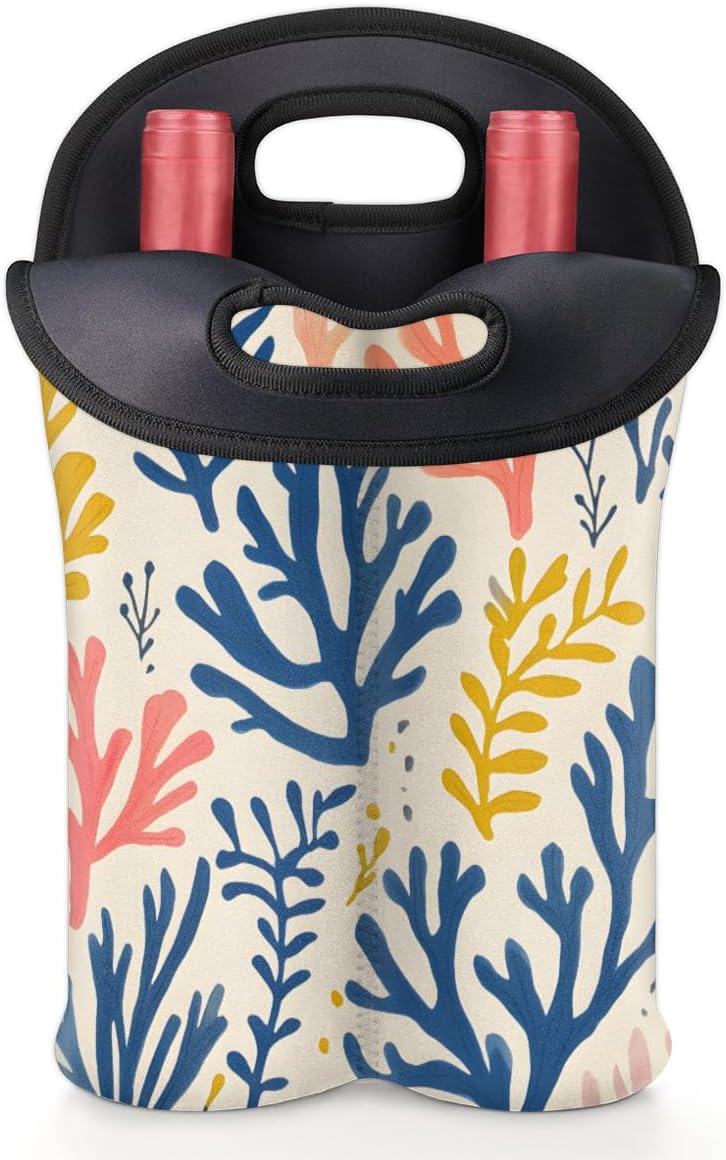 Neoprene Wine Tote, Bottle Carrier Gag Insulating Neoprene Thicker, Insulated Wine Bag for Travel Holds Two Bottles, Bottle Carrier Bags Protect the Bottles, Colorful Coral