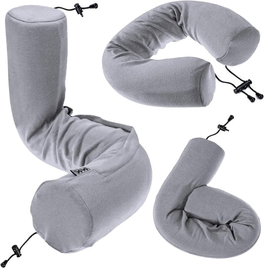 Dot&Dot Twist Memory Foam Travel Pillow for Airplanes - Travel Neck Pillow for Sleeping - Airplane Pillow for Neck Support, Chin, Lumbar and Leg - Adjustable, Bendable Neck Roll Pillow, Steel
